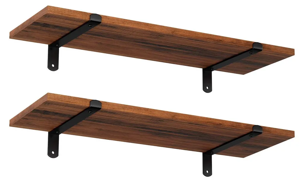 Étagères murales marron et noir LWS04NB de 60 cm | Lot de 2