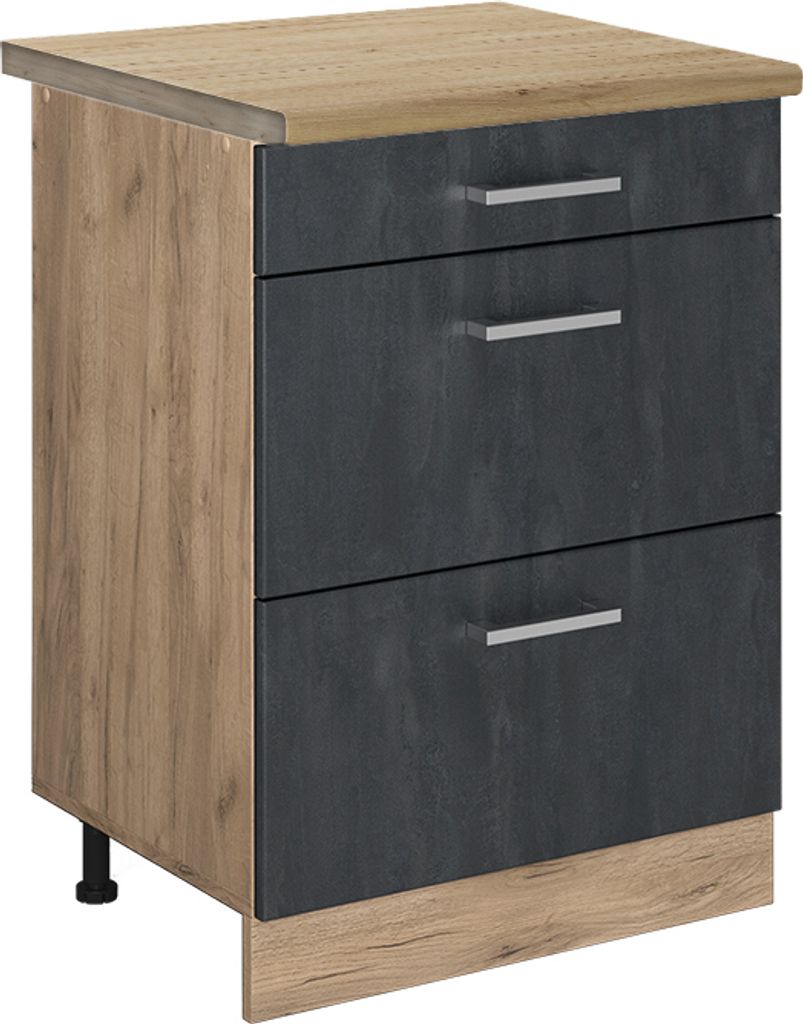 Küchenunterschrank Vicco R-Line Schwarz Beton 60 cm AP Eiche, Model 47550
