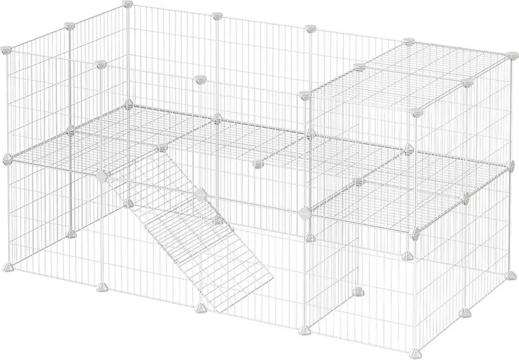 Habitat intérieur rongeurs : Cage en métal blanc avec bac amovible