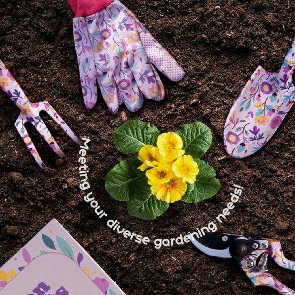 Unyqoos Komplettes Tuingereedschap Set im Blumenmuster mit Geschenkbox und Handschuhen
