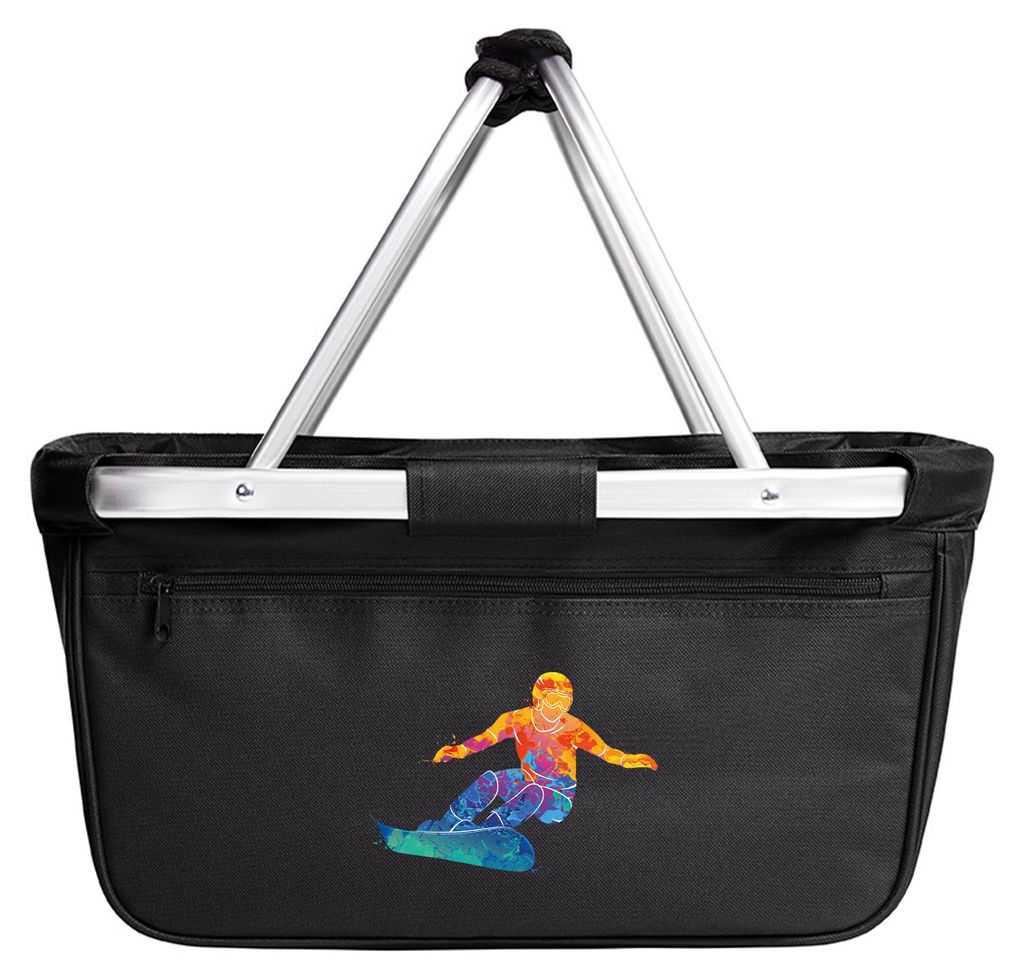 Huuraa Einkaufskorb Snowboarden bunte Silhouette 20 Liter Black faltbarer Tragekorb Geschenkidee