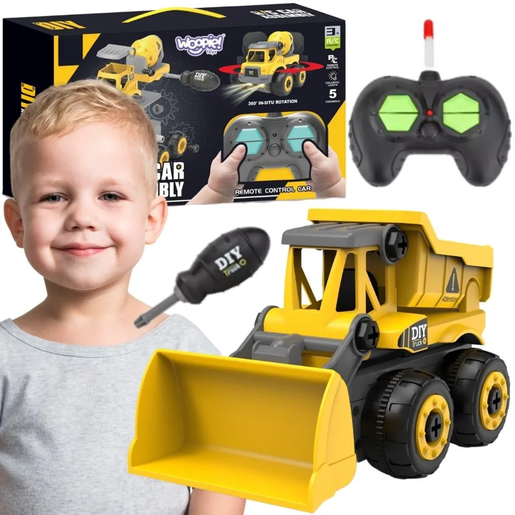 Voiture de chantier télécommandée WOOPIE DIY avec perceuse enfant