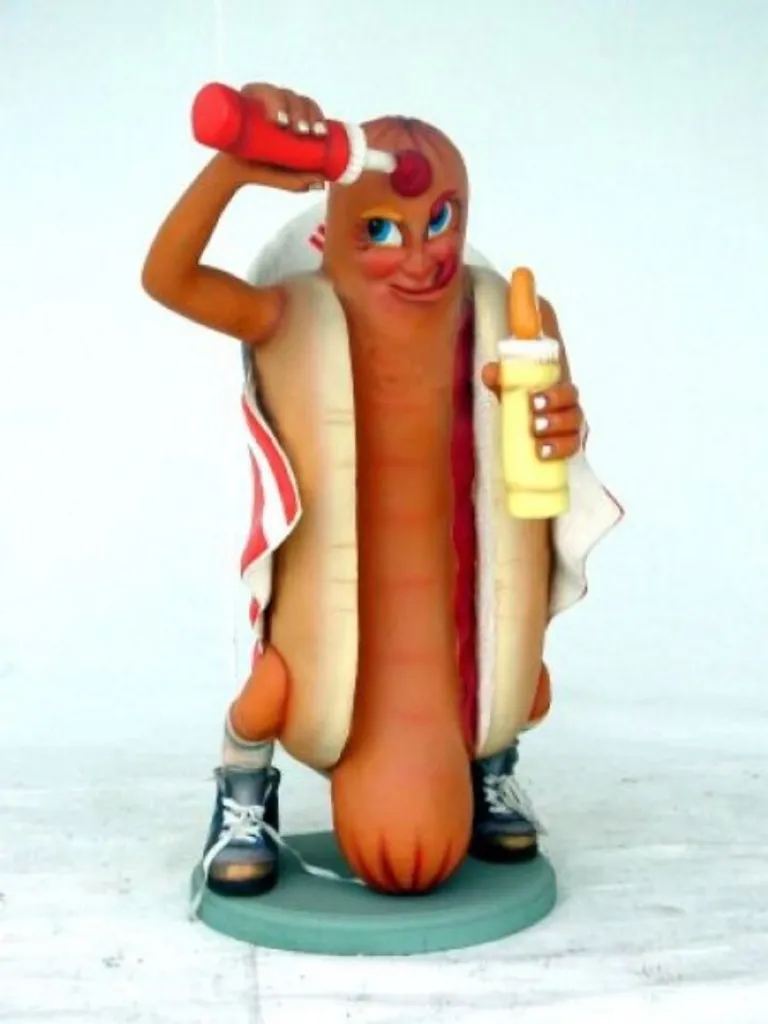 Grande Statue Chien Hot-Dog 80cm de Haut - Résine Haute Qualité Extérieur