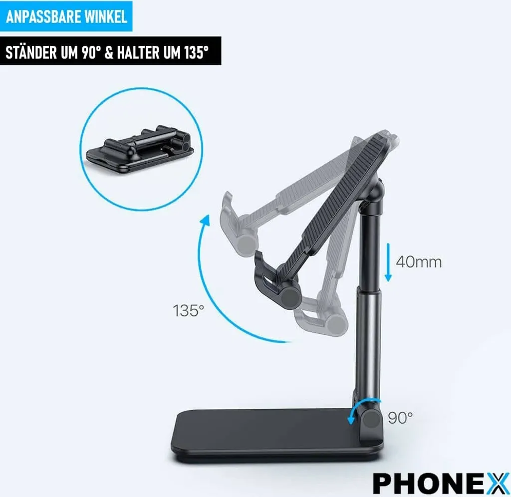 PHONEX Supporto Professionale Tavolo Smartphone: Bulk Nero Tablet - 5