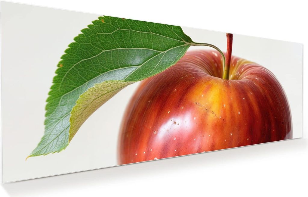 Glasbild 150x60cm in XXL für Wohnzimmer, Schlafzimmer Motiv Roter Apfel Mit Blatt