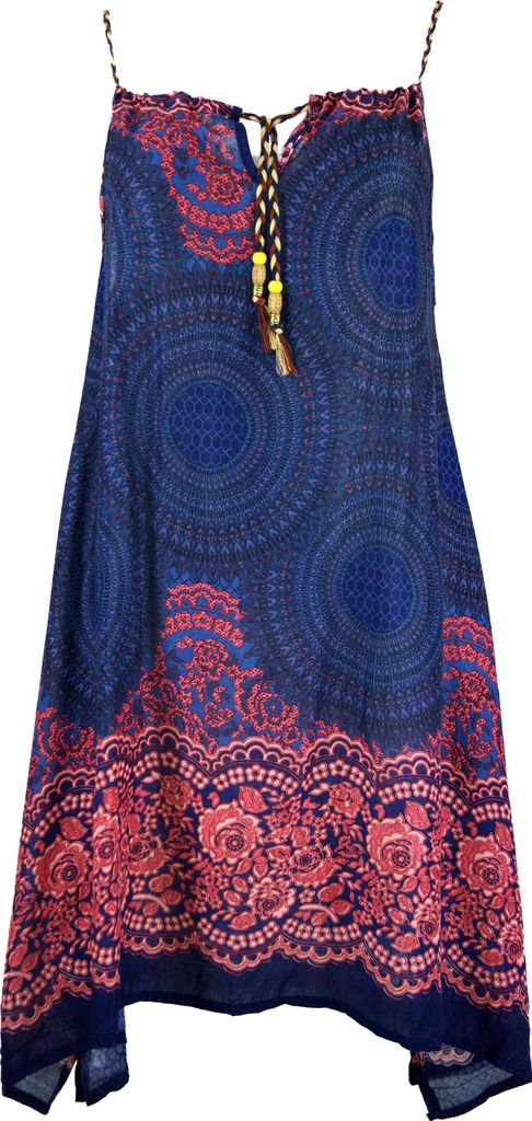 Boho Mandala Midikleid, Trägerkleid, Strandkleid für Starke Frauen - Blau/fuchsia, Damen, Pink, Viskose, Kleider