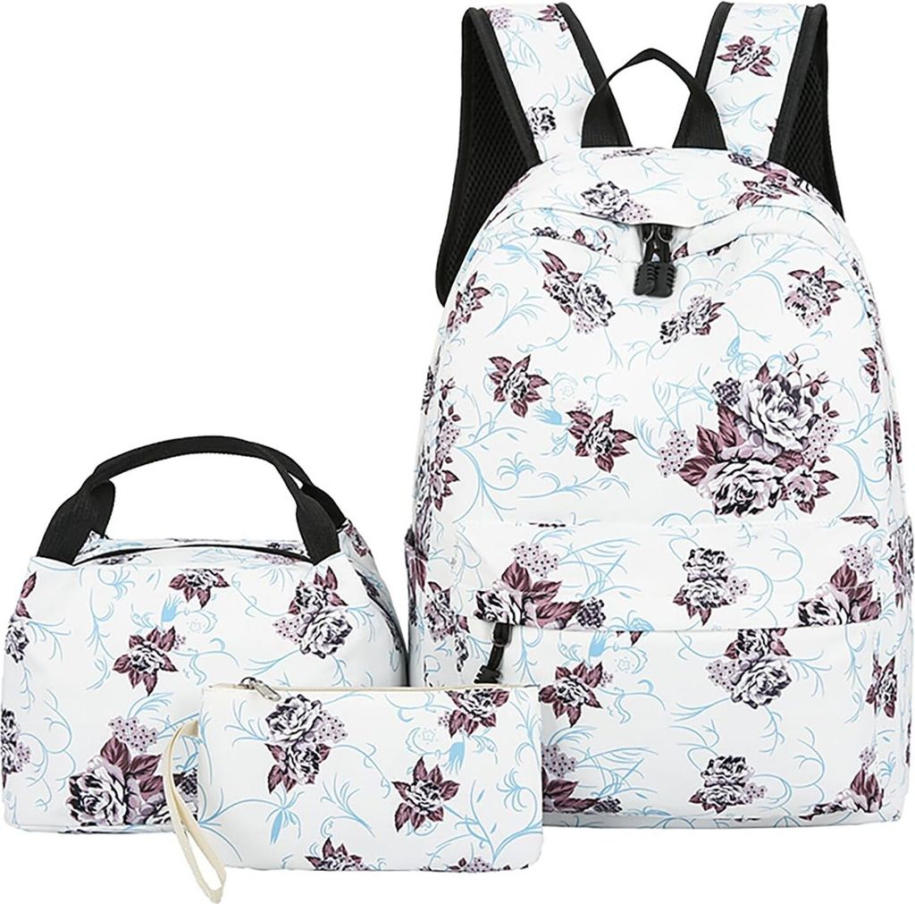 Rucksack für Damen, lässiges, leichtes Canvas-Rucksack-Set, modische, süße Schultertasche zum Mitnehmen, Reise-Tagesrucksack