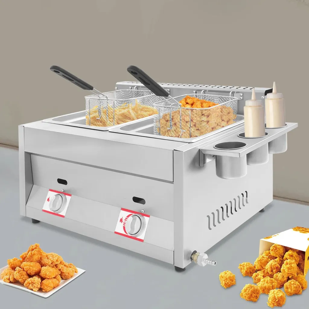 Friteuse double 12L avec 2 cuves et paniers amovibles en inox durable