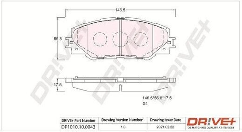 Dr!ve+ DP1010.10.0043 - OE 04465 02230 Bremsbeläge, Vorne für Auris (E18), Prius Plus (W4), RAV 4 III (A3), RAV 4 IV (A4)