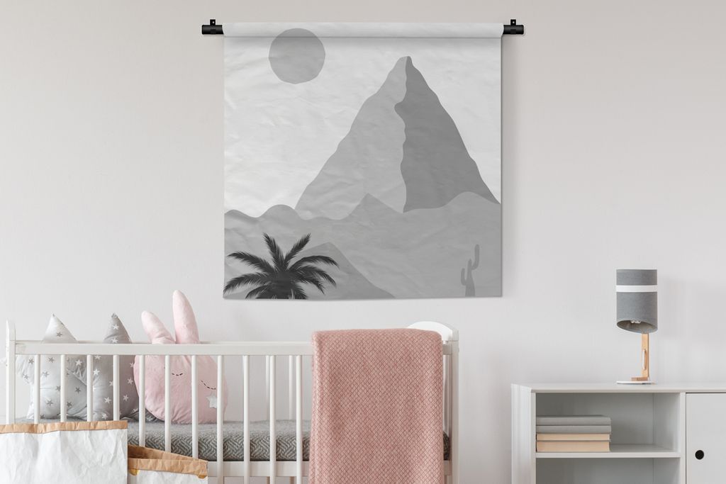 MuchoWow Wandteppich Wandbehang Illustration - Pyramide - Schwarz - Weiß 90x90 cm Tapisserie Dekoration Wandtuch - Wandaufhänger