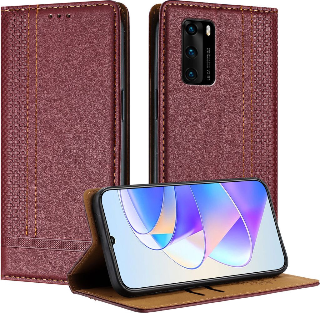 Handyhülle für Huawei P40 Leder Flip Klappbare Schutzhülle mit Standfunktion Dunkelrot