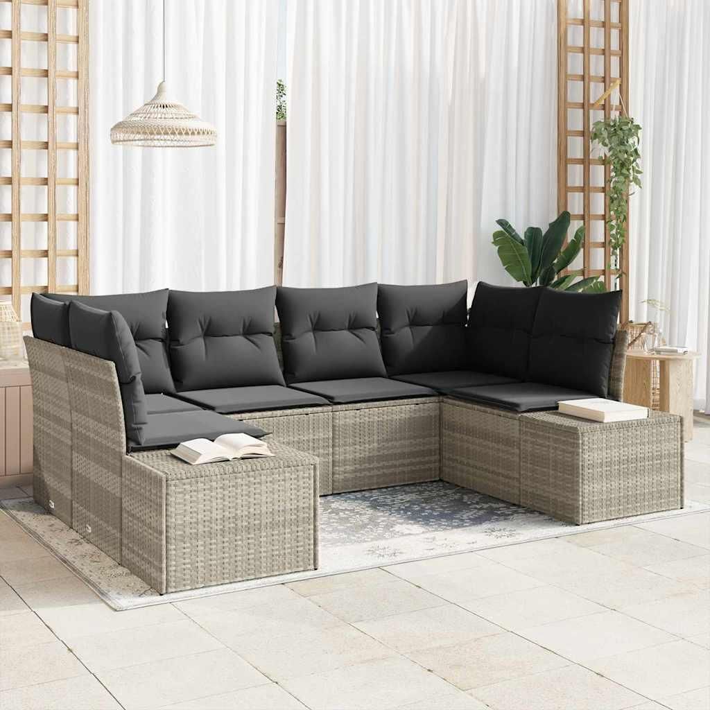 Maison Exclusive - Gartensofa-set mit Kissen 6 pcs Hellgrau Poly-Rattan