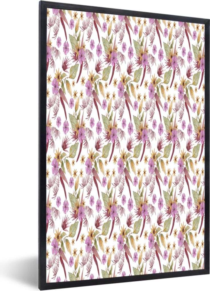 MuchoWow MuchoWow Gerahmtes Poster Blumen - Lila - Muster 60x90 cm - Poster mit zchwarzem Bilderrahmen - Kunst