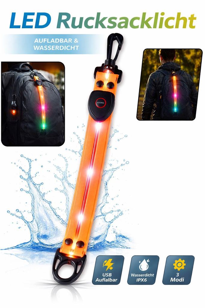 LED Rucksacklicht USB aufladbar – Wasserdichtes Produktbild 