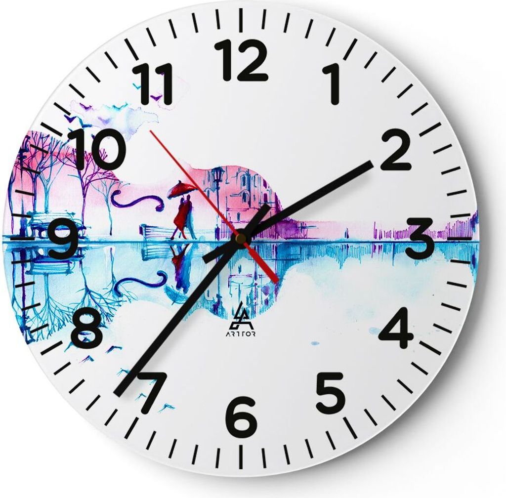 Wanduhr - Rund - Glasuhr - Violine Walk regen Aktivitäten - 40x40cm - Schleichendes Uhrwerk - Lautlos - zum Aufhängen bereit - Dekoration Modern ...