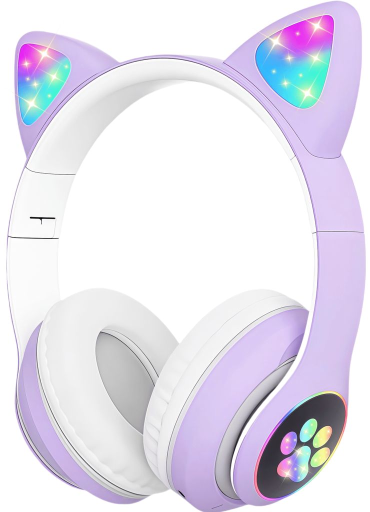 Katzenohr Kopfhörer, Bluetooth Stereokopfhörer mit LED Licht und Mikrofon, RGB Gaming Kopfhörer, Over-Ear-Kopfhörer, Lila