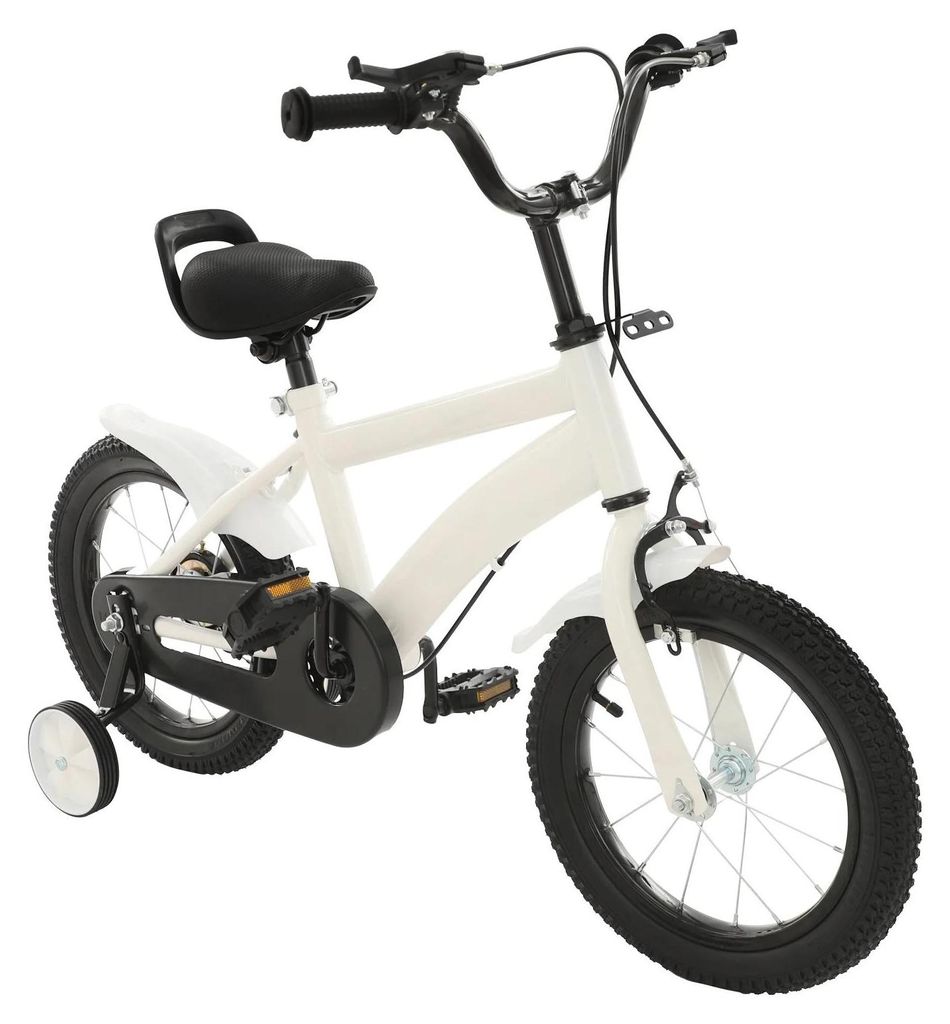 Kinderfahrrad - 35 cm Räder - Stützräder - Verstellbarer Sattel - Rahmen aus Kohlenstoffstahl - V-Bremse/Scheibenbremse - Weiß