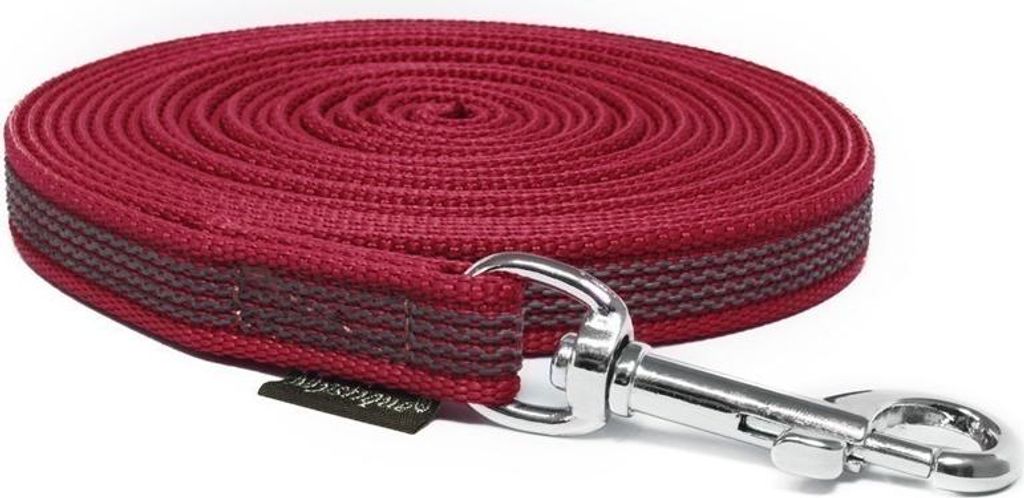 Mystique Gummierte Schleppleine 15mm mit Handschlaufe Standard Karabiner weinrot 10m