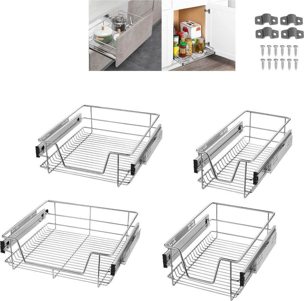 XINZI Küchenschrank-Auszugskorb 60cm 2er-Pack - Teleskop-Schublade vollauszug, für Küchenregale/Schlafzimmerschränke, (Tatsächliche Breite 57cm)