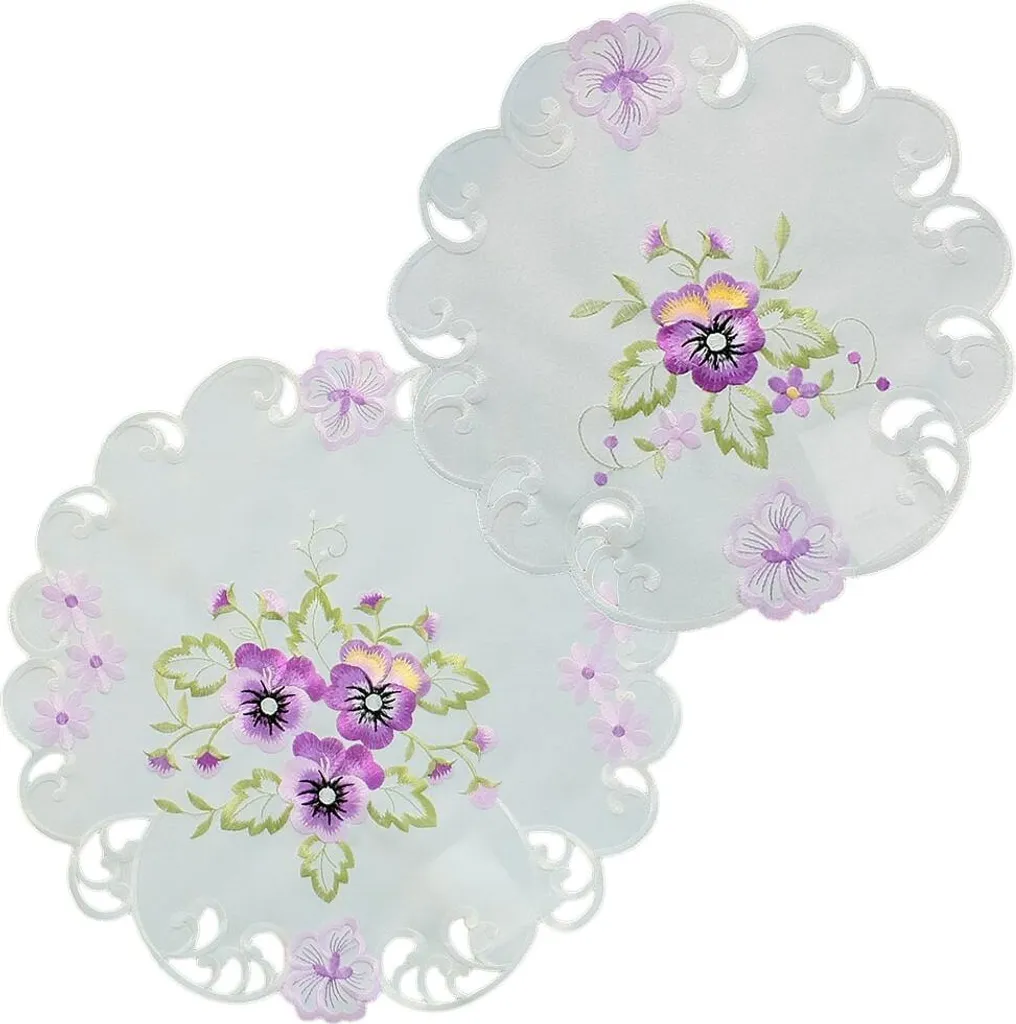 Regalo Casa: Set 2 Tovagliette ELKE Pansy Viola Ricamate Ø30/40