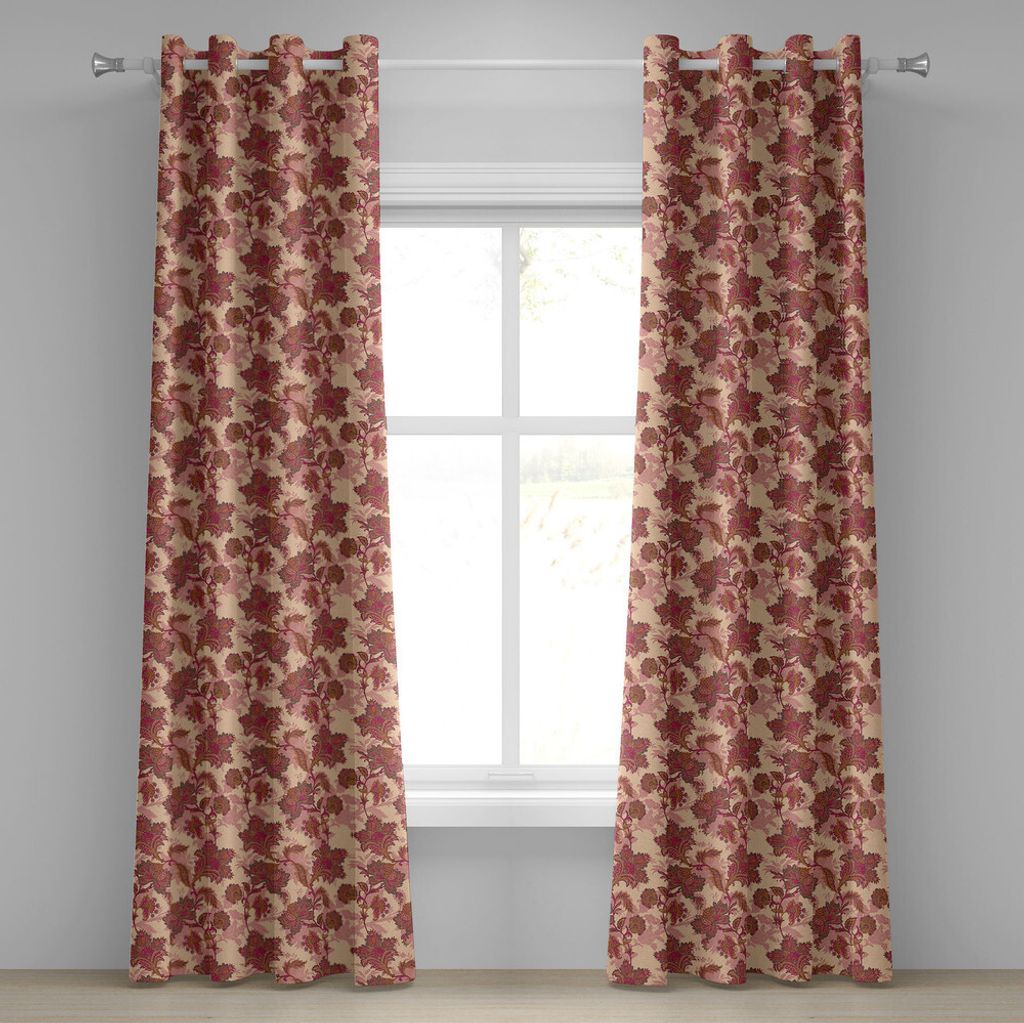 ABAKUHAUS Blumen Ösenvorhang, Boho Blumen in leuchtenden Farben marokkanischen Kultur Blüten Vintage Pattern Print, Dekorative 2-Panel-Fenstervor...