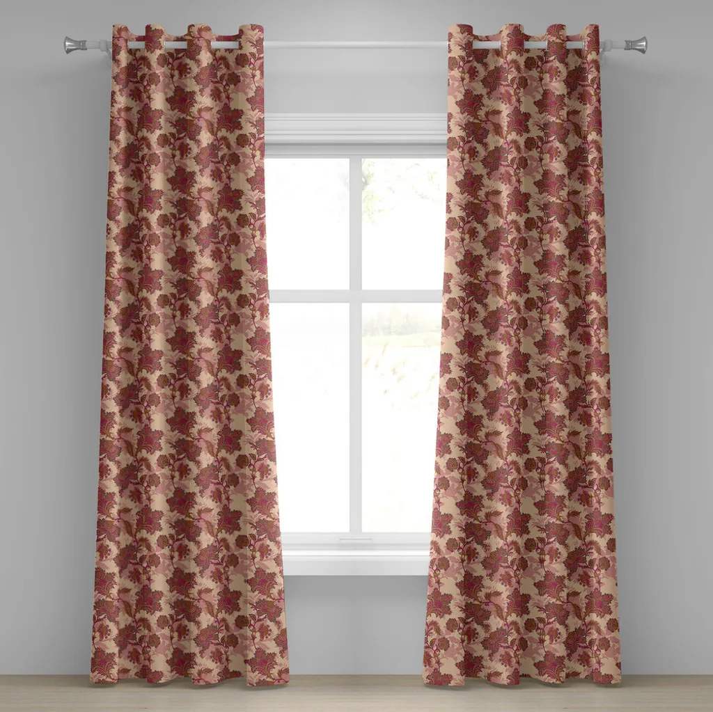 ABAKUHAUS Tenda con occhielli floreale, fiori boho dai colori vivaci, cultura marocchina, stampa floreale vintage, tende decorative a 2 pannelli, 280 cm x 245 cm, pesca corallo rosso
