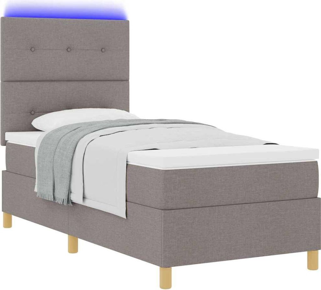 LED Boxspringbett mit Matratze Taupe 80 x 200 cm Stoff