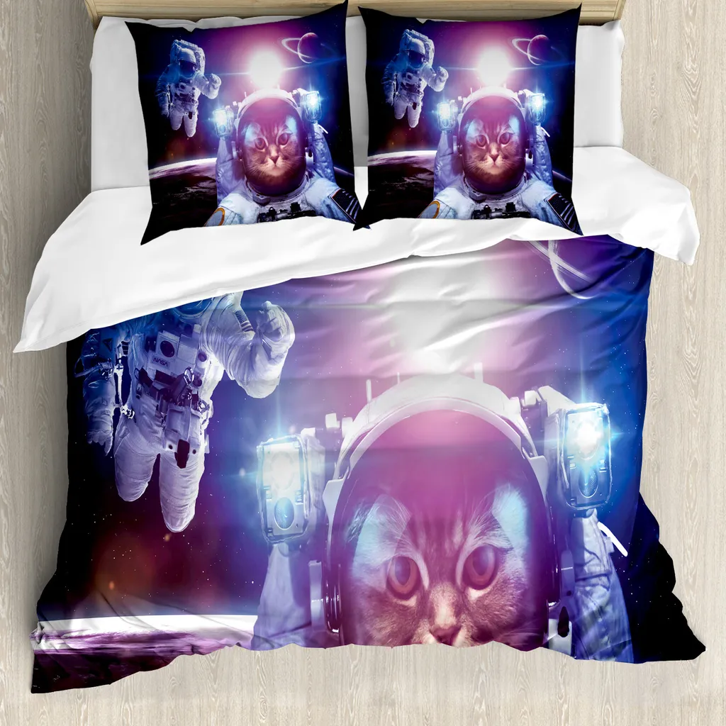 Copripiumino Galaxy Raum-Katze ABAKUHAUS 155x220 - Design Spaziale Blu