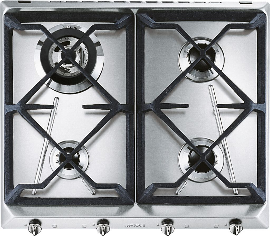 A top-down view of a four-burner gas stovetop.