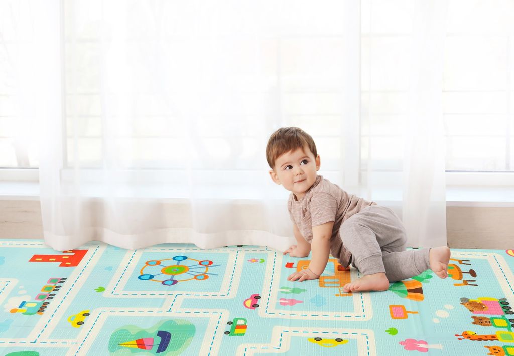 HUMBI Baby Speelmat Kruipmat 120x180 Cm - Dubbelzijdig Bos & Dorp XPE Schuim