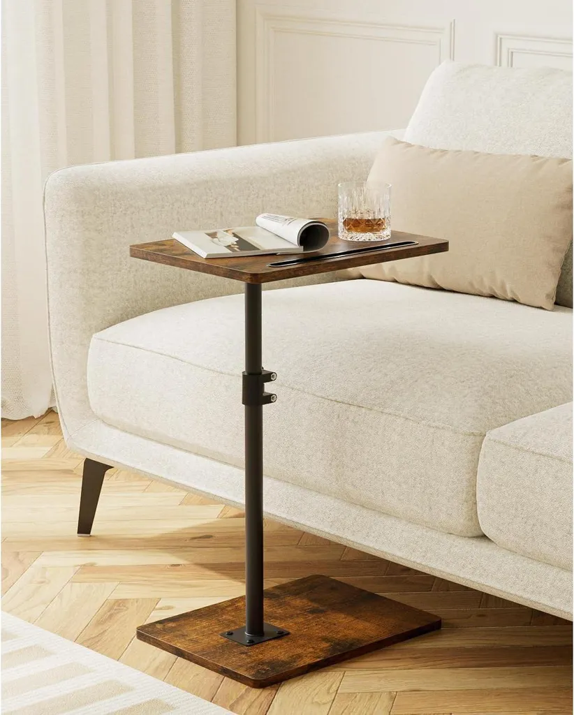 Table d'appoint C rotative, idéale petit espace, bois, hauteur réglable - 7