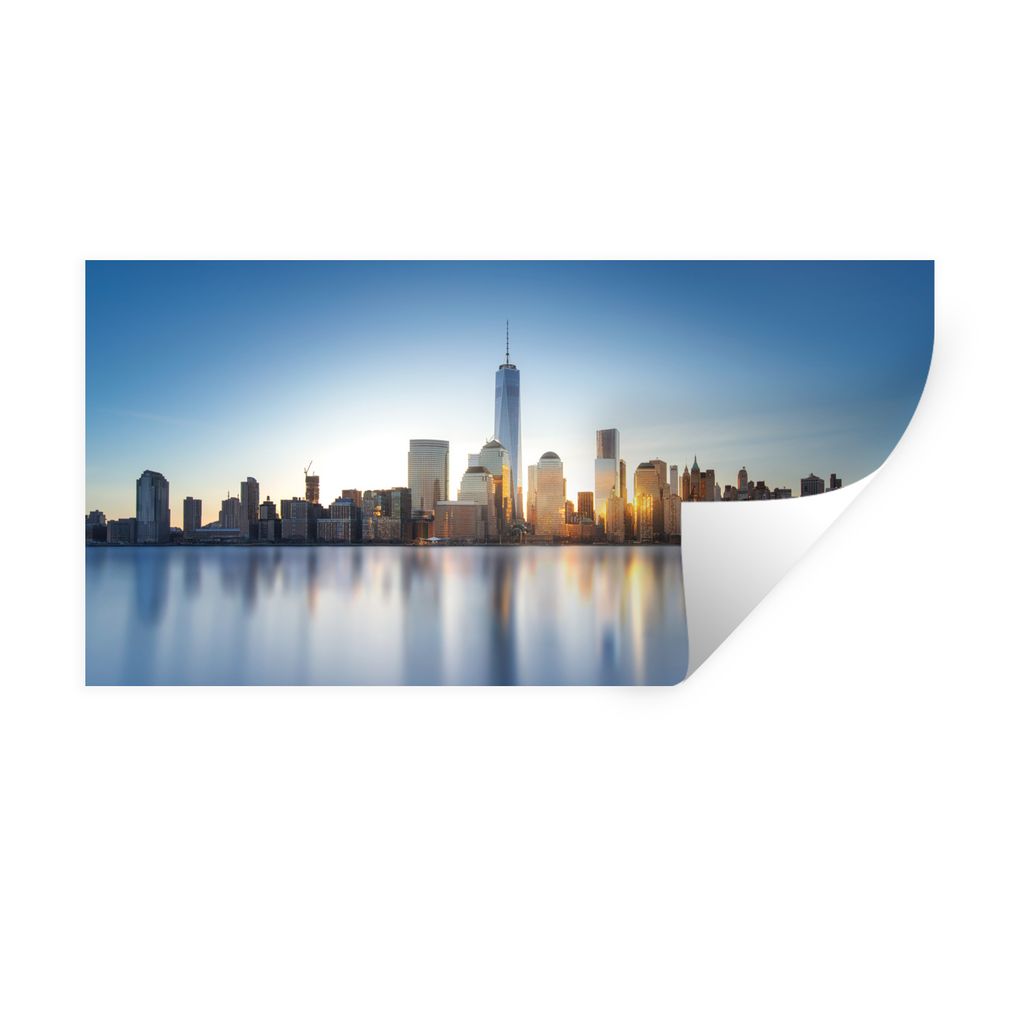 MuchoWow Wandtattoo Wandsticker Wandaufkleber New York - Skyline - Wasser 160x80 cm Selbstklebend und Repositionierbar - Sticker - Dekorfolie
