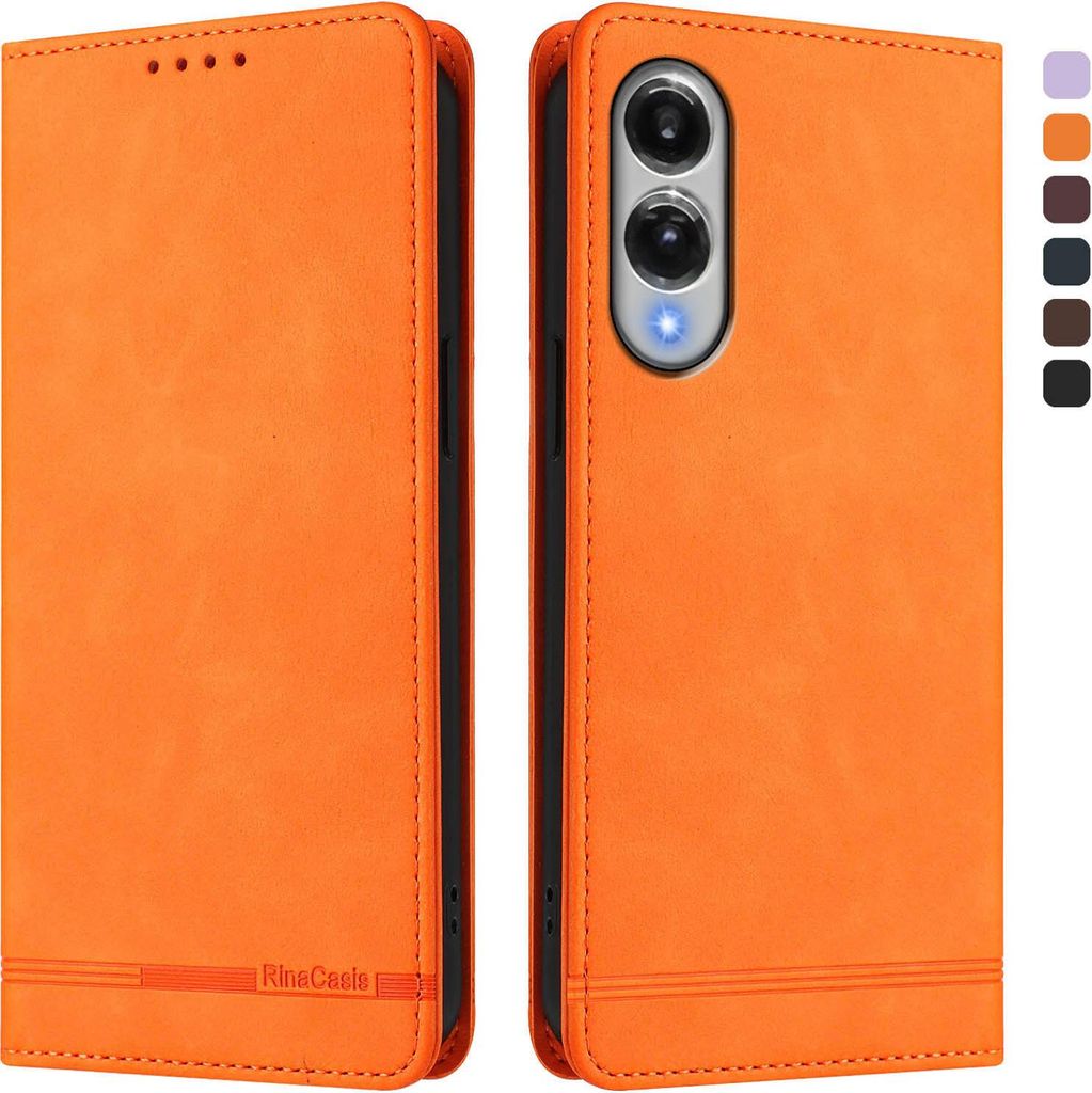Hülle für Samsung Galaxy S25 Edge, Retro Kunstleder Ständer Klapphülle mit Kartenfächer und Magnetische Orange