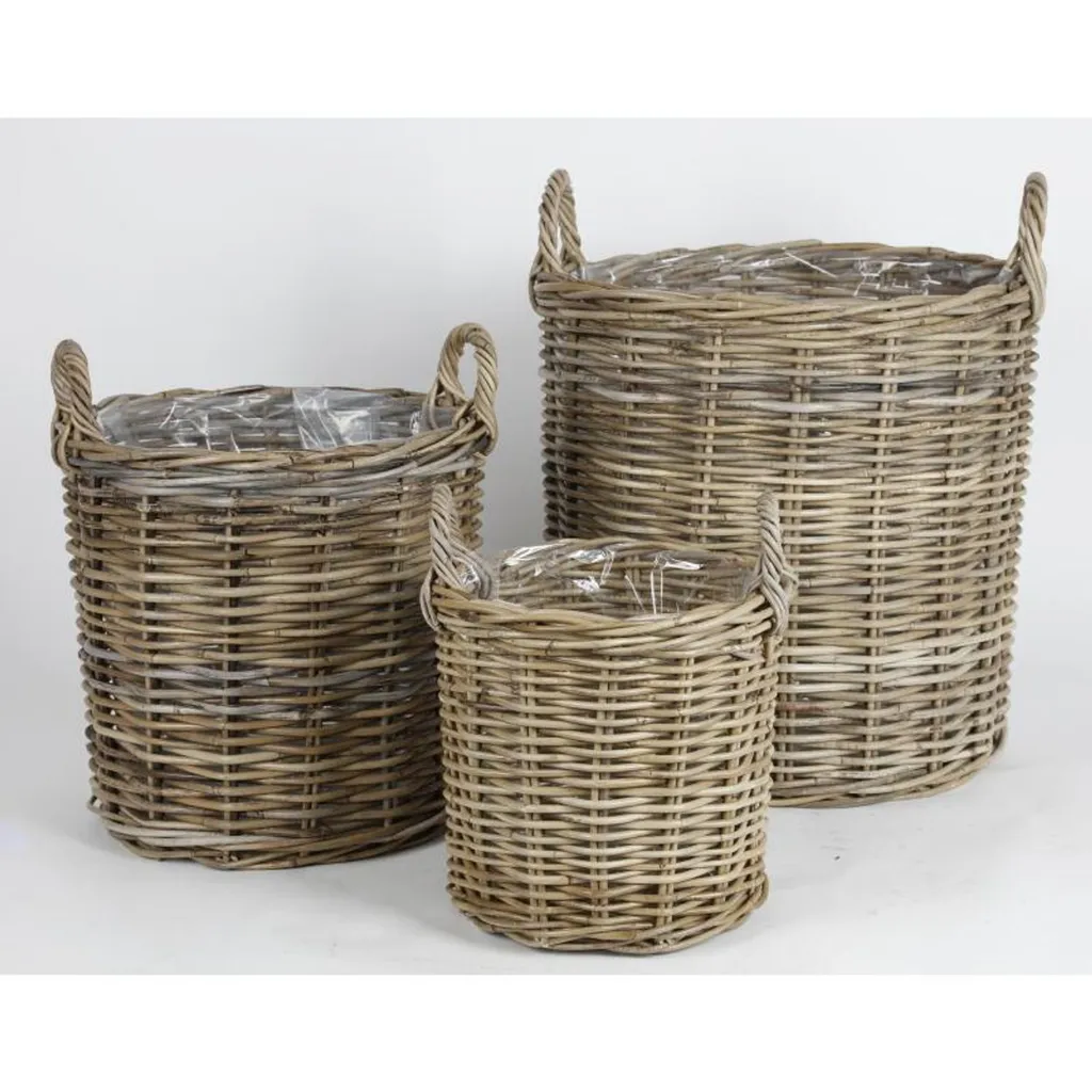 Paniers en Osier avec Structure Bois - Set de 3 Grands Formats 58cm BURI - 2