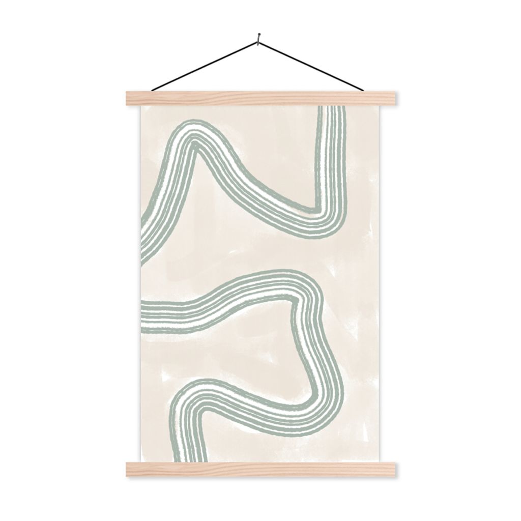 MuchoWow Textilposter Linie - Abstrakt - Design 60x90 cm mit holzfarbenen Rahmen - Textil
