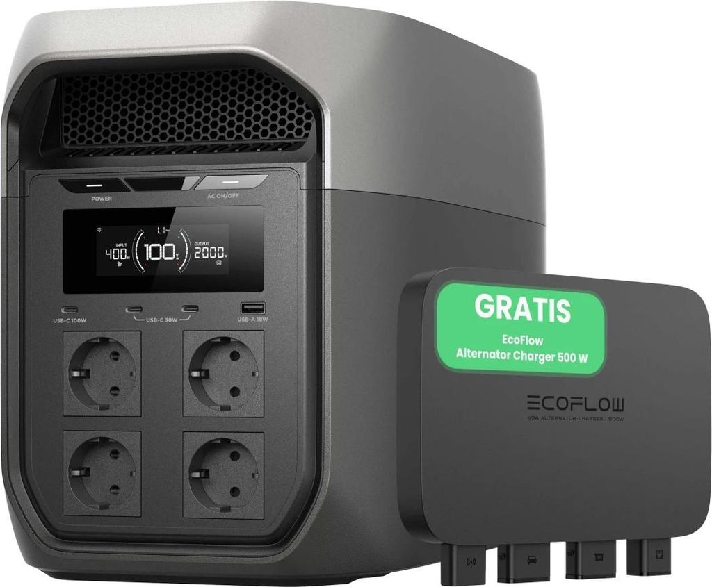 EcoFlow DELTA 3 Max 2048Wh LiFePO4 Powerstation 3000W AC Solar Notstrom & EcoFlow 500 W Batterieladegerät