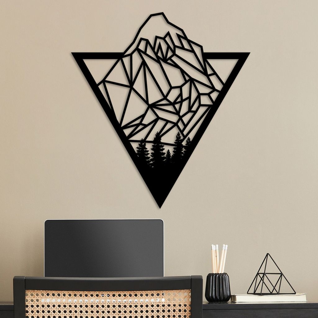 Wallity, Mont Blanc, Dekoratives Wandaccessoire aus Metall, Schwarz, 100 % METALL, 55 x 50 cm