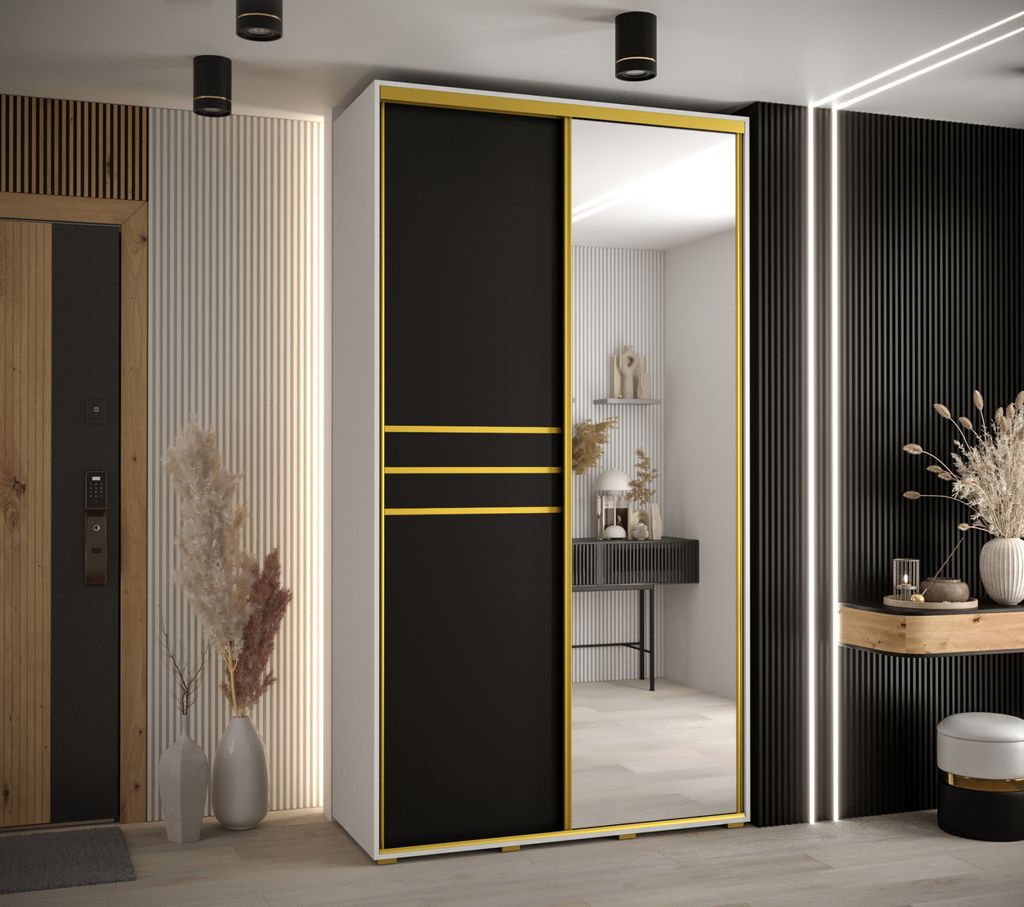 Kleiderschrank ASIRI 11 - 130/45 cm, weiß/schwarz/gold