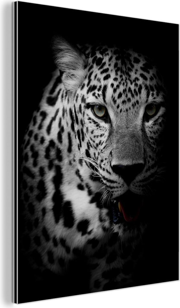 MuchoWow Wanddekoration Metall Metallbild Wandkunst 30x40 cm Tiere - Schwarz - Weiß - Panther - Porträt MuchoWow Aluminium Gemälde - Bilder