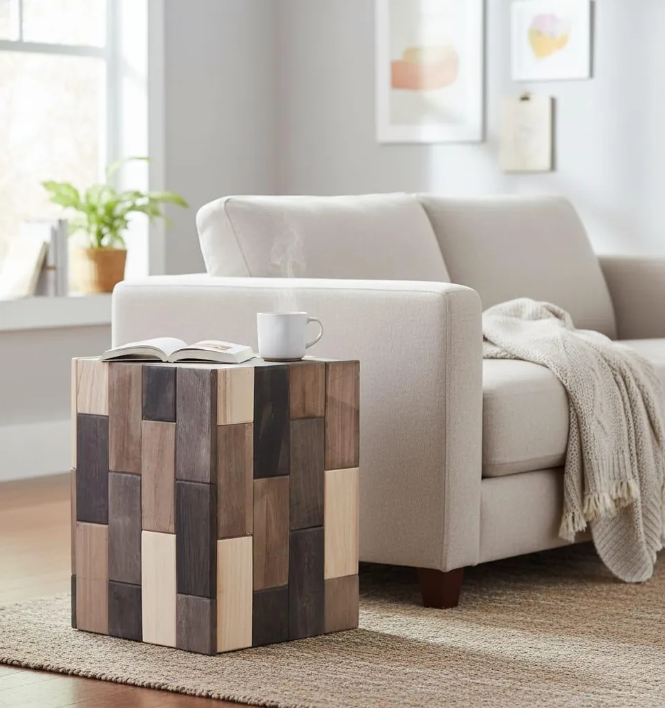 Bout de canapé en bois PatchWood : Petite Table d'Appoint et de Rangement - 6