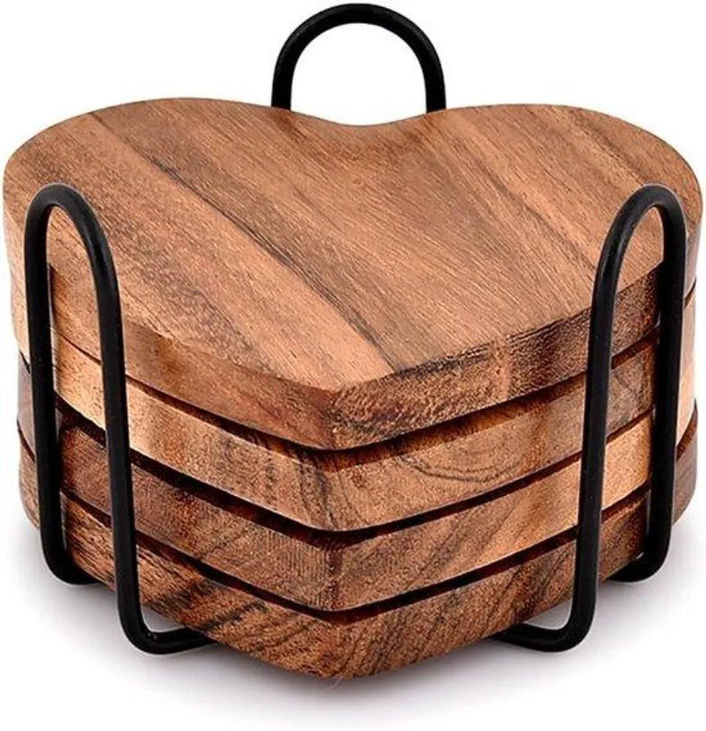 Dessous de verre ronds en bois naturel et porte-verre design pour salon