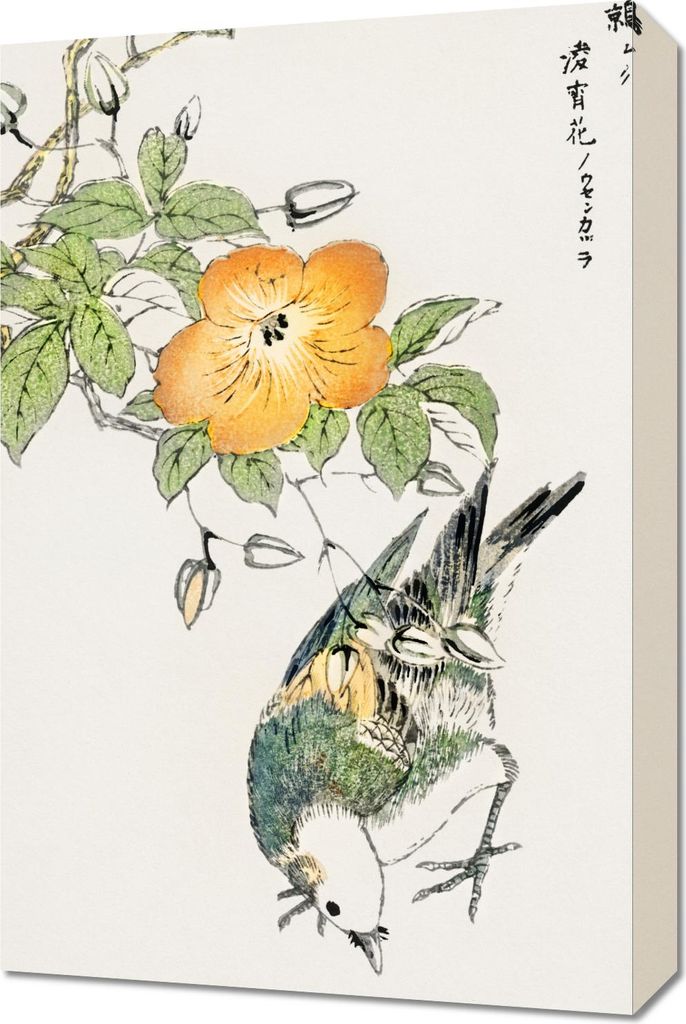 Bild 40x60cm Grauer Starling, Japanisches Vintage Kashu für das Wohnzimmer