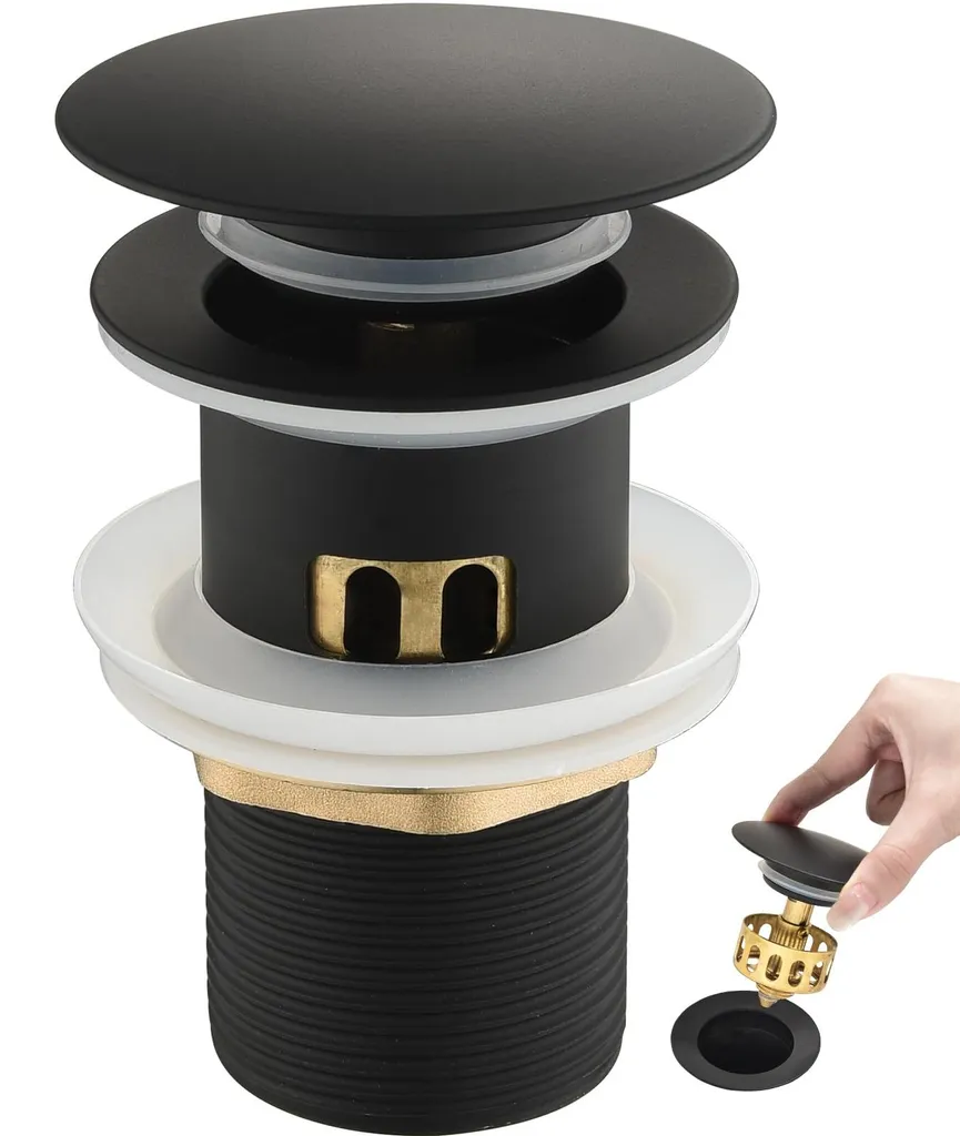 Bonde d'évacuation clic-clac universelle noire pour évier et lavabo de bain