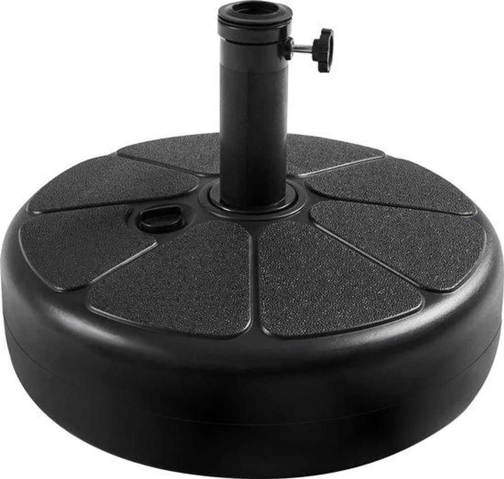 Pied de parasol stable noir, stop basculement, pour mât 38/48 mm, à lester