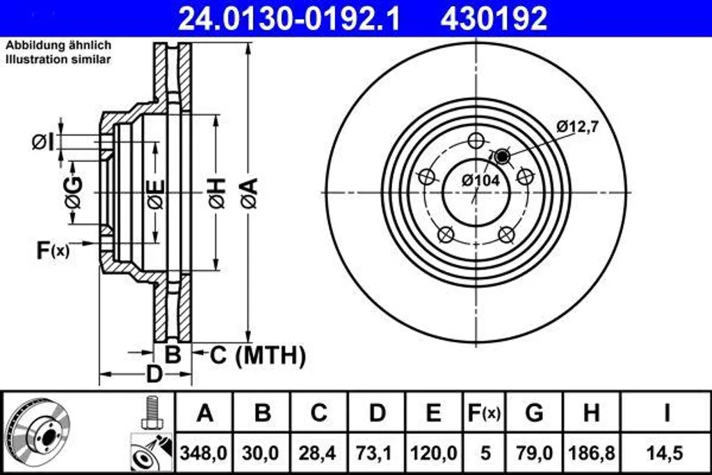 Disque de frein haute teneur en carbone ATE 24.0130-0192.1 pour BMW X1