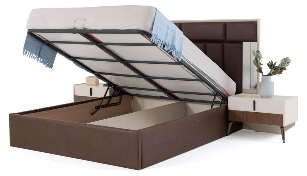 Bett Schlafzimmerbett mit Bettkasten Bettrahmen Holz Braun Schlafplatz
