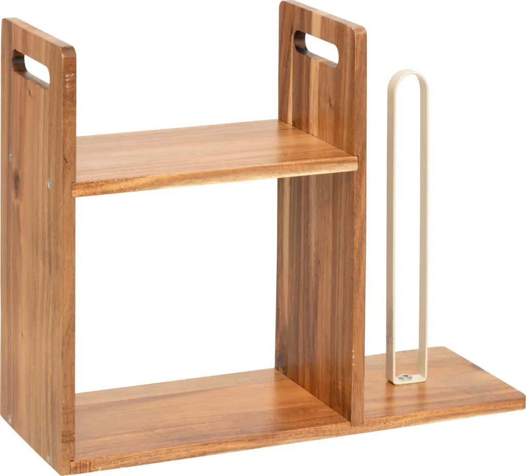 Rangement de cuisine 2 niveaux acacia pour optimiser le plan de travail