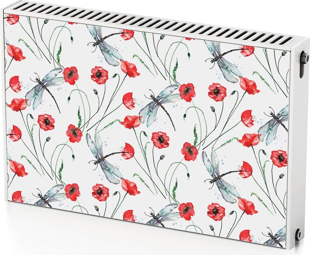 Mohnblumen – Magnetische Heizkörperabdeckung – 90x60 cm – Magnet Heizkörperabdeckung – 3D Würfel – Heizkörperverkleidung – Magnetis...