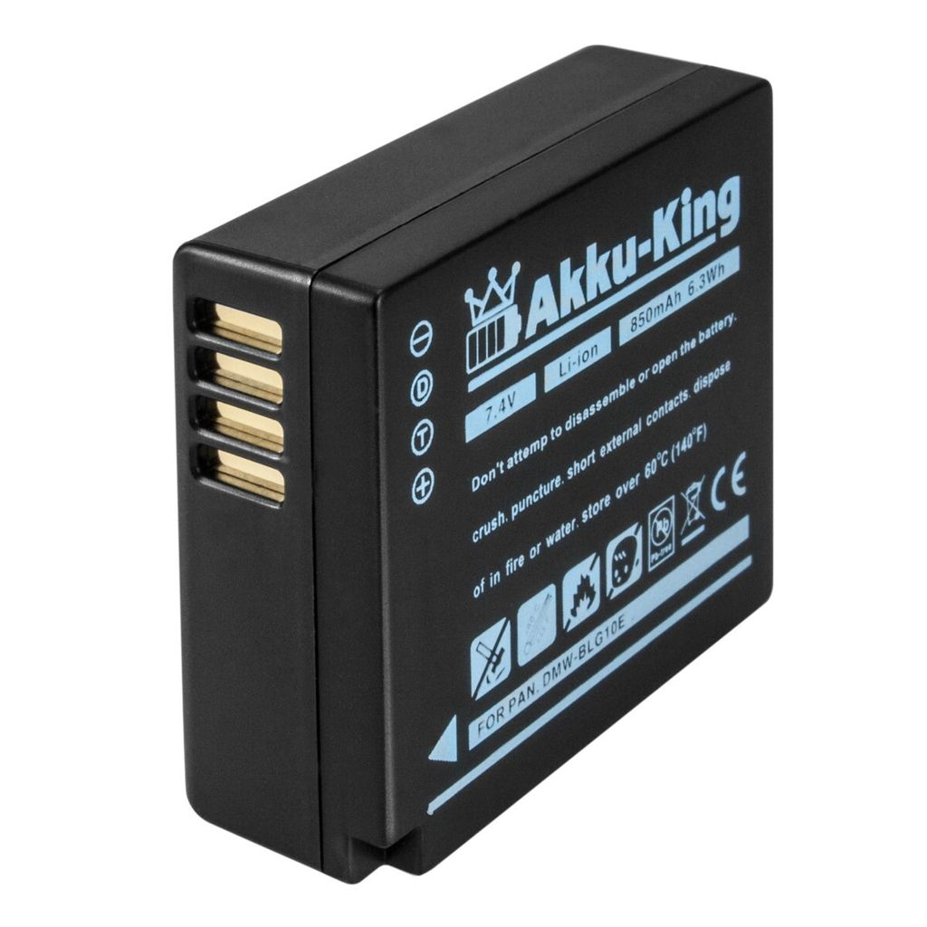 Akku kompatibel mit Panasonic DMW-BLG10E - Li-Ion 850mAh - für Lumix DMC-GF6, DMC-GF6W, DMC-GF6X, DMC-GF6KEG, DMC-LX100, DMC-GX80, DMW-BLG10
