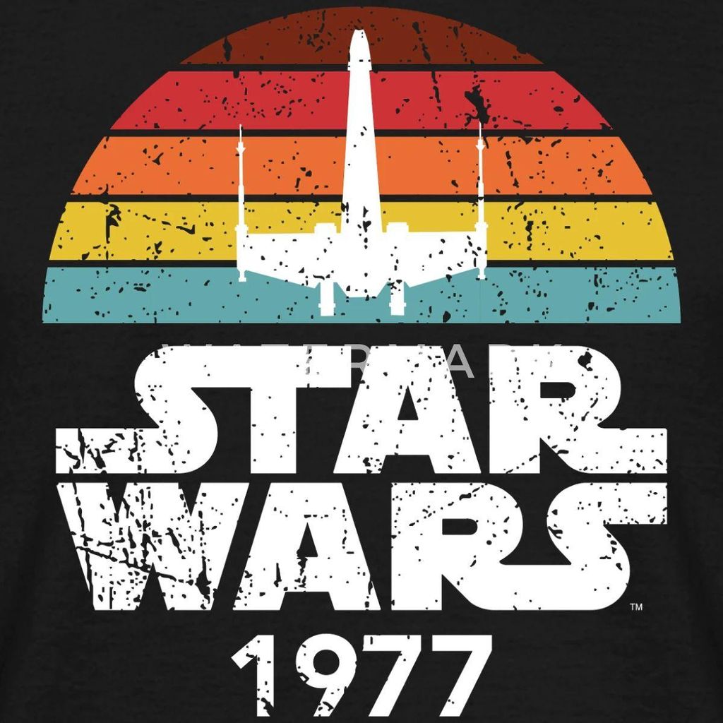 Star Wars Schriftzug 1977 Retro Männer T-Shirt, S, Schwarz